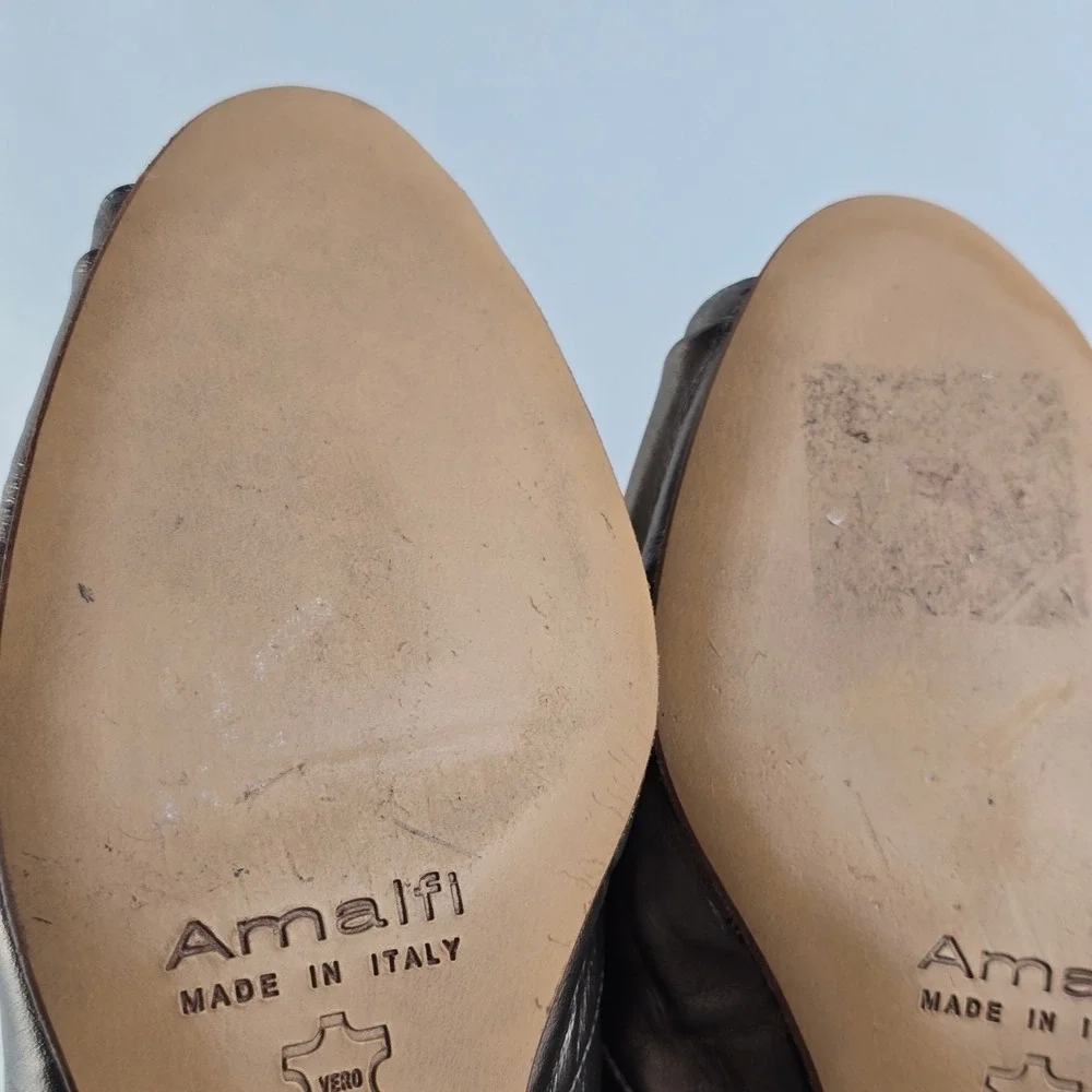 Amalfi Women's Metallic Leather Bow Peep Toe Slingback Kitten Heels Bronze 10 - Picture 14 of 16